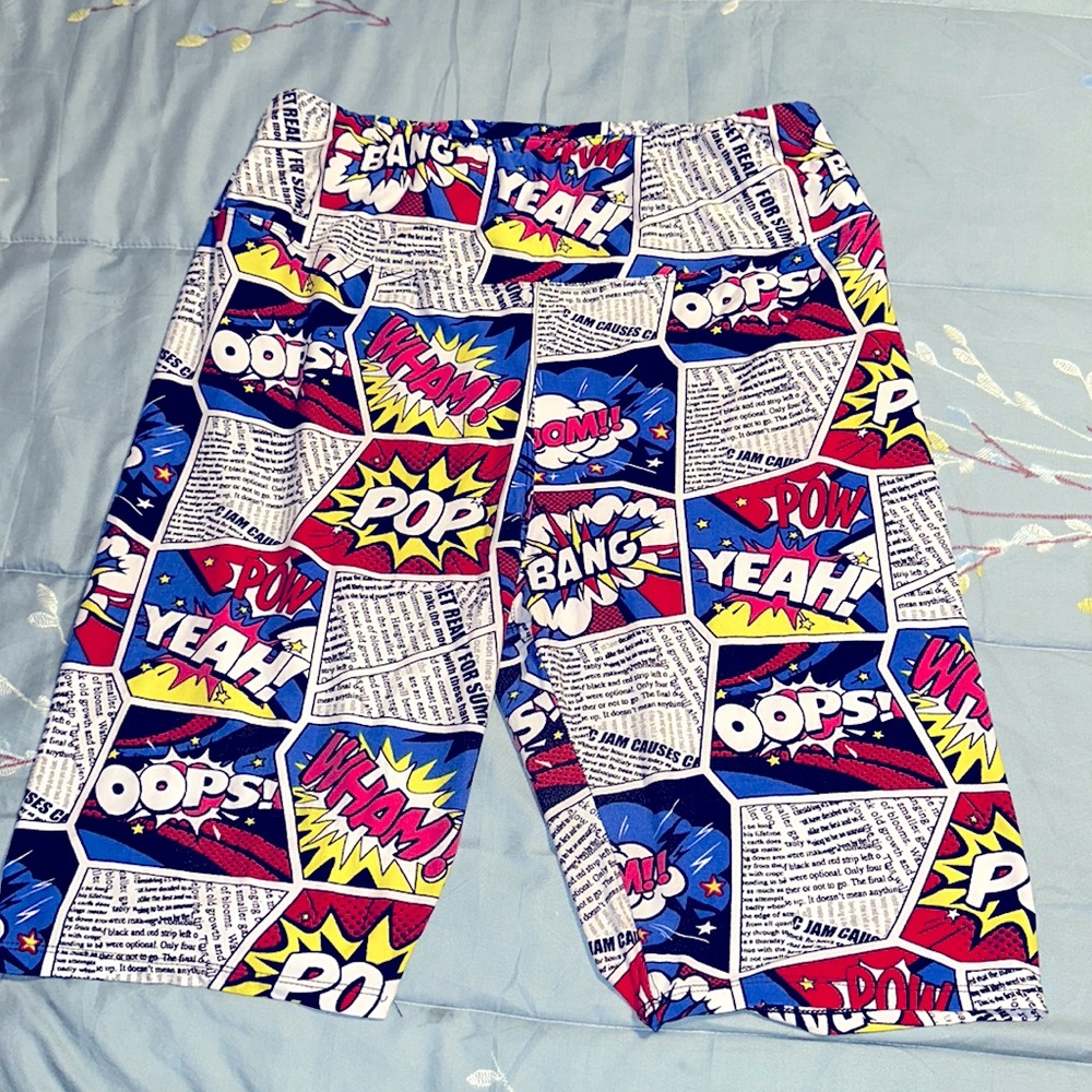 Fire and Fleur Pop Art Comic Strip pull Up  Shorts NWOT 2X
